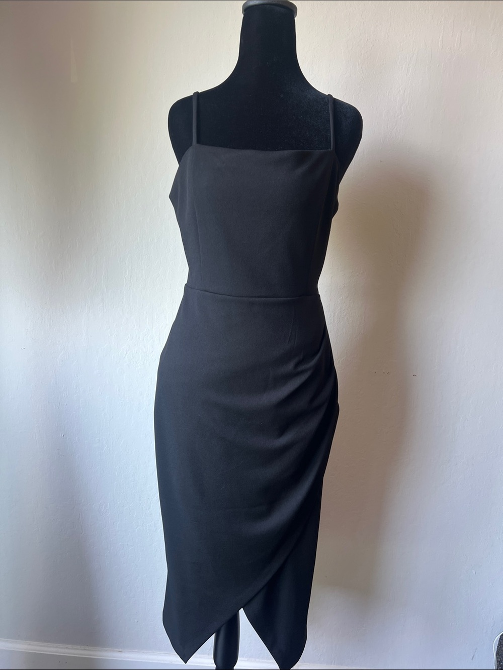 Laundry By Shelli Segal Black Midi Dress with Spaghetti Straps